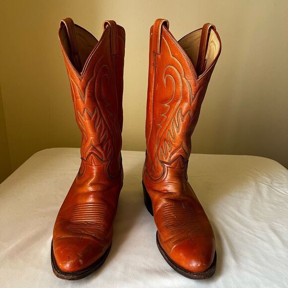 Vintage Tony Lama Men's 10.5D Western Cowboy Boots 6123 Orange Leather USA Made - Picture 13 of 13